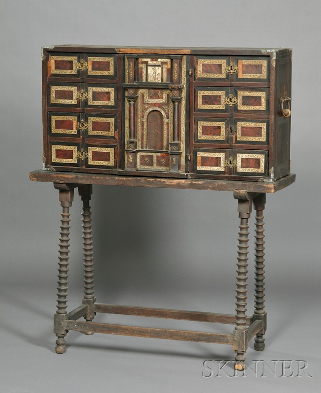 Appraisal: Spanish Baroque Ivory and Tortoiseshell-mounted Cabinet on Stand composed of