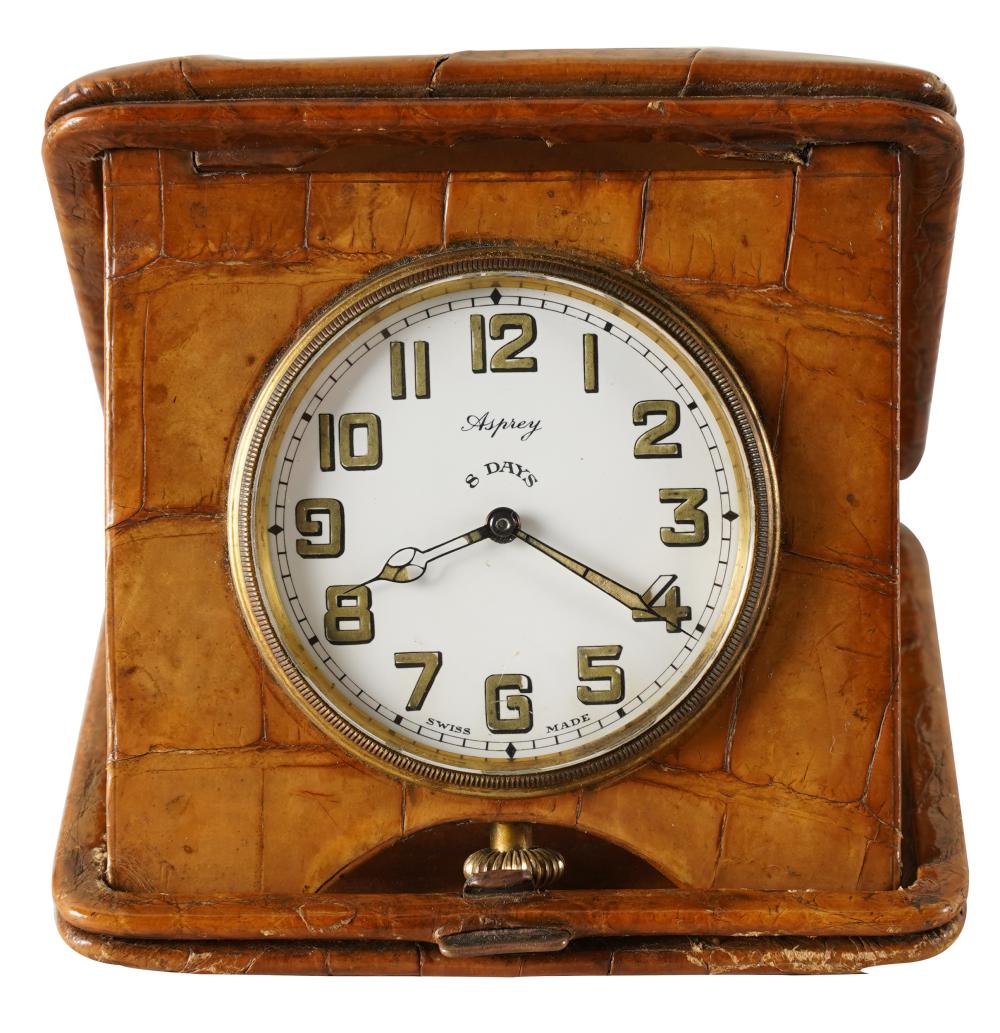 Appraisal: ASPREY EIGHT DAY POCKETWATCH DESK CLOCKsigned to dial in tan