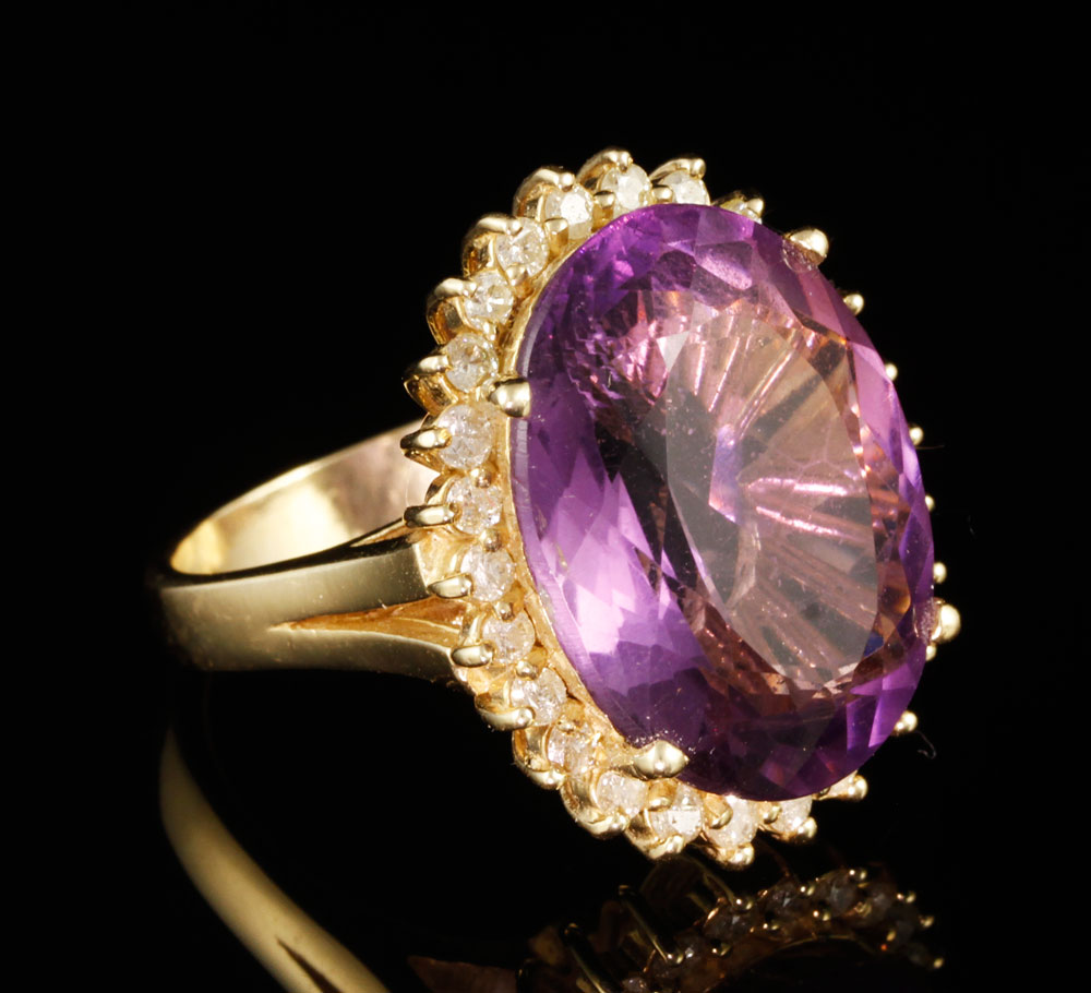 Appraisal: - K Yellow Gold Diamond and Amethyst Ring K yellow