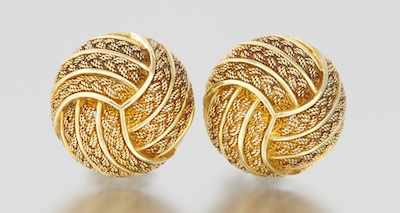 Appraisal: A Pair of Ladies' k Gold Wove Design Ear Clips