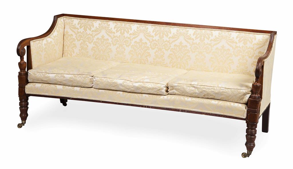 Appraisal: REGENCY MAHOGANY FRAMED SOFA TH CENTURY the low straight back