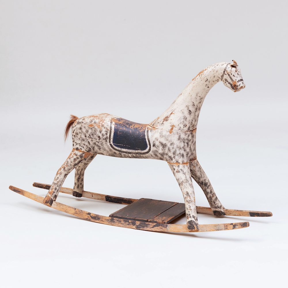 Appraisal: Painted Wood and Horsehair Spotted Rocking Horse x x in