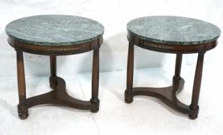 Appraisal: Pr Round Green Marble Side Tables Thick marble t Pr