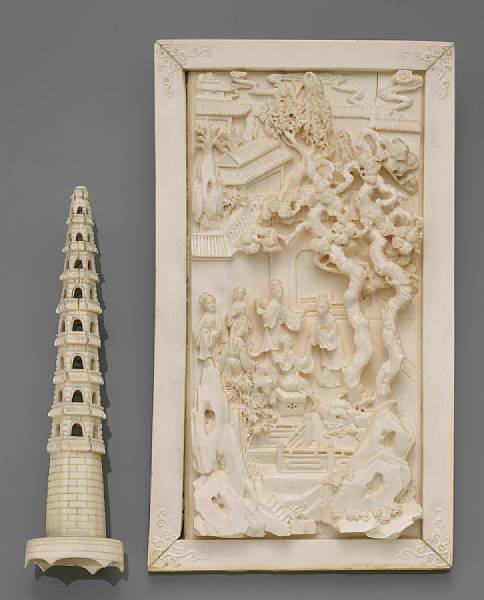 Appraisal: Two pieced ivory decorations th Century The first a rectangular