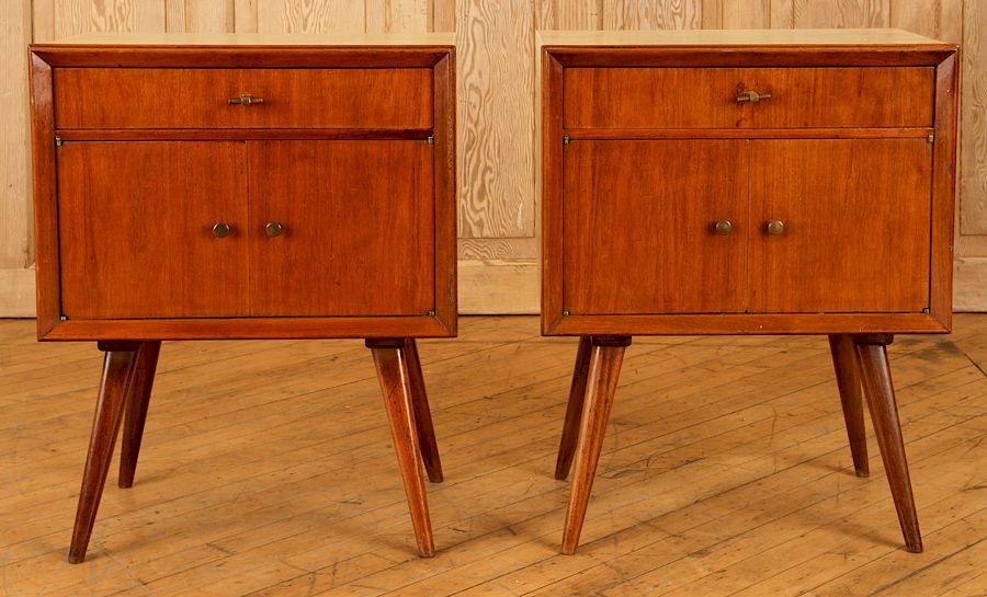 Appraisal: PAIR MID CENTURY MODERN PARCHMENT WOOD TABLES C A pair