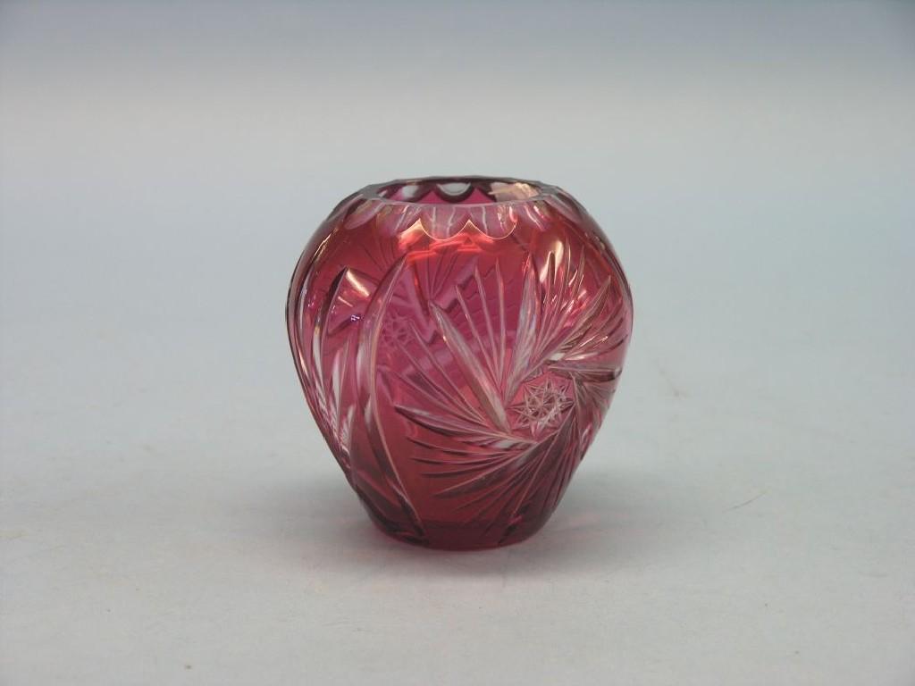 Appraisal: A ruby-overlaid glass vase possibly Val St Lambert cut with