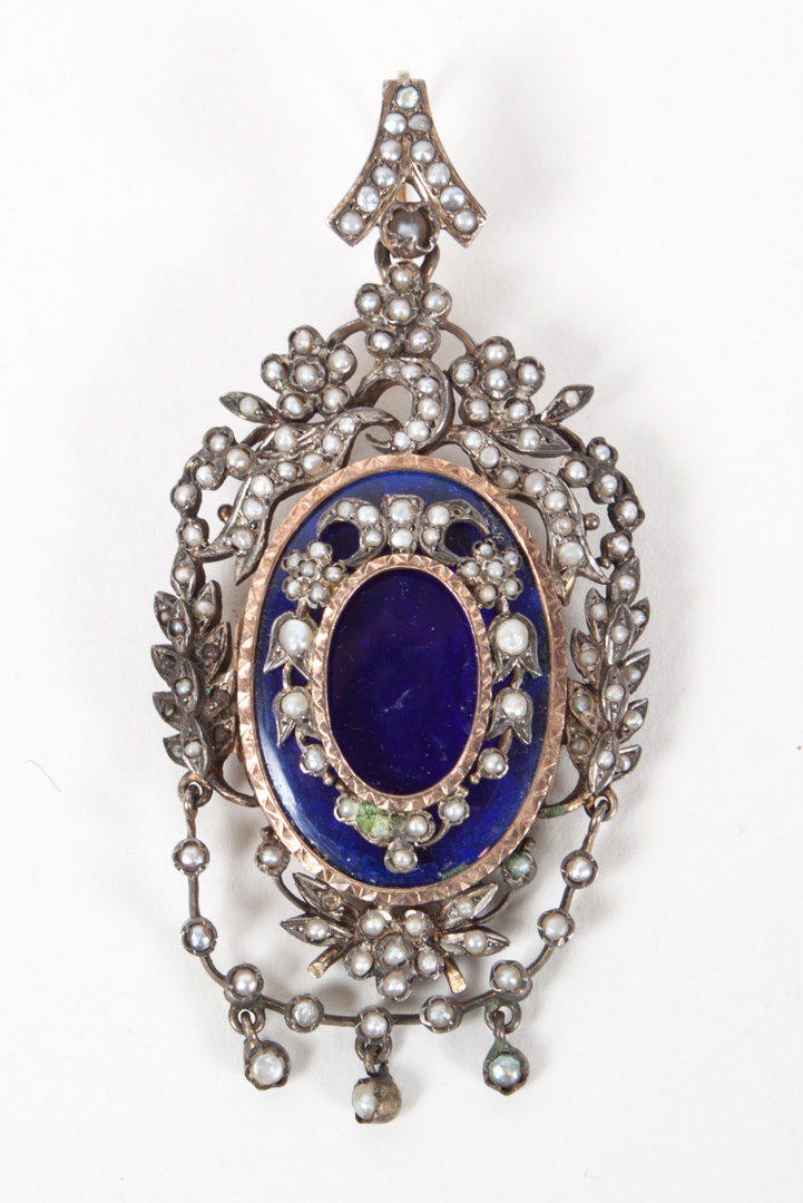 Appraisal: Victorian enamel seed pearl pendant in L Condition Lacking some