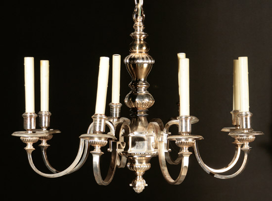 Appraisal: Anglo-Dutch Rococo Style Silver Plate Eight-Light Chandelier th Century Approximate