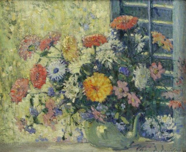 Appraisal: DAVIDSON Clara Oil on Canvas Just Flowers Signed lower right