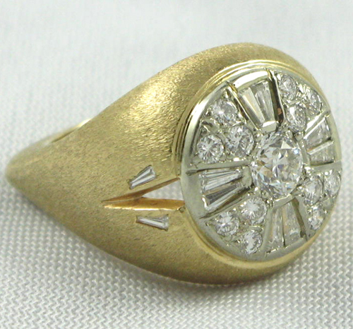 Appraisal: MAN'S DIAMOND AND FOURTEEN KARAT GOLD RING WITH APPRAISAL centered