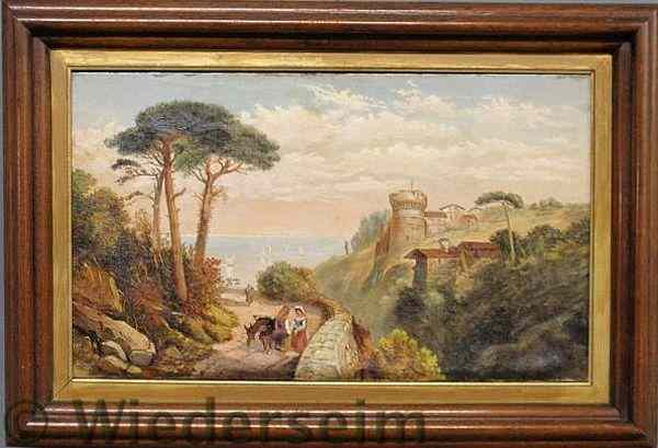 Appraisal: Oil on canvas landscape painting of a castle on a