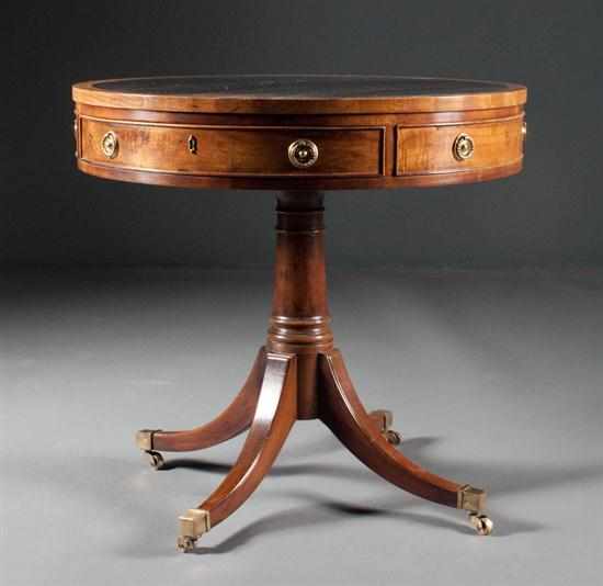 Appraisal: Henredon Regency style mahogany drum table with inset tooled leather