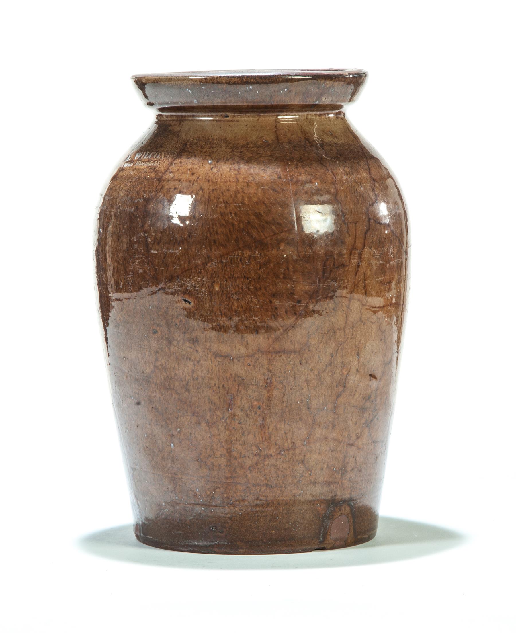 Appraisal: SIGNED REDWARE JAR Mid th century Impressed A Wilcox West