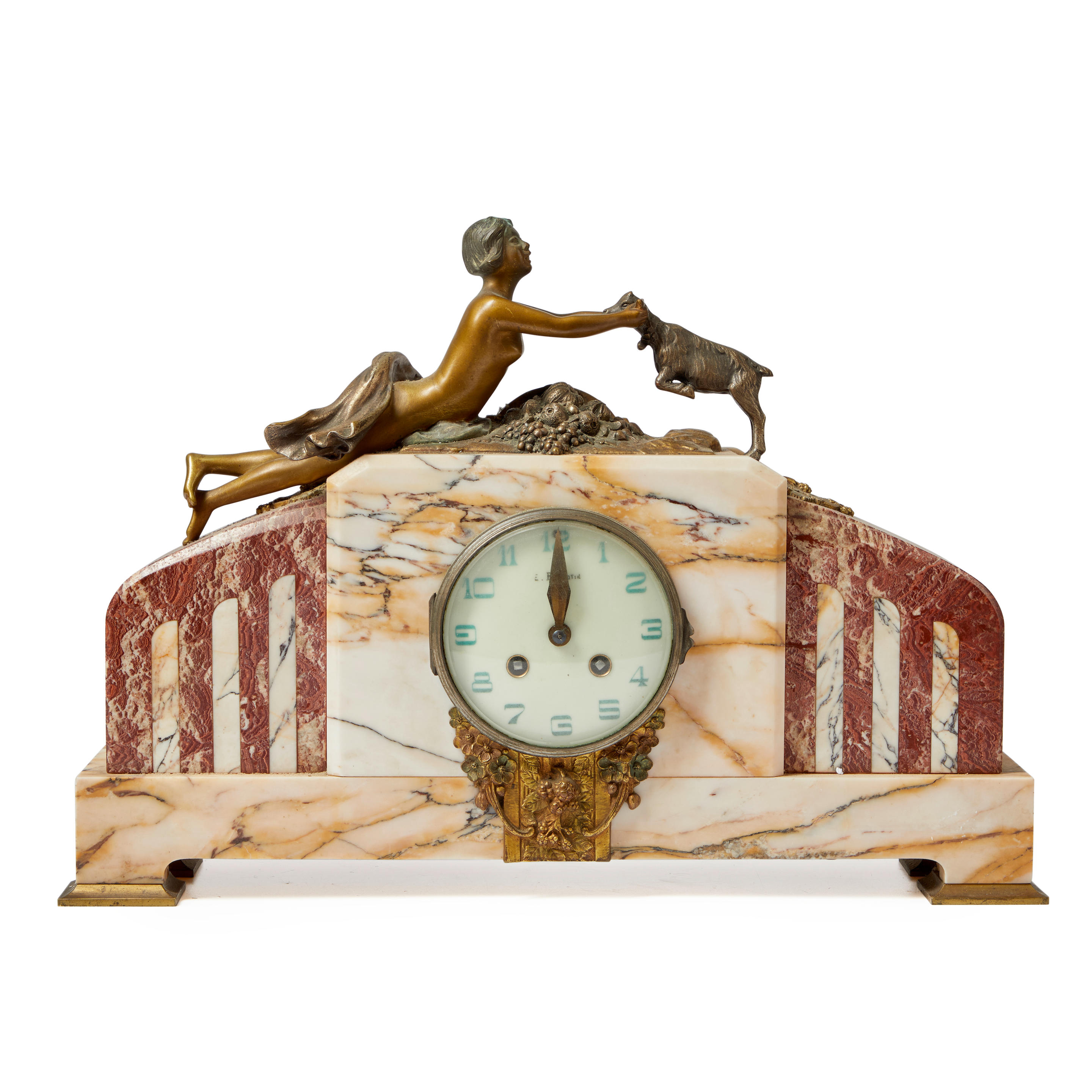 Appraisal: Art Deco Mantel Clock clock decorated with brass lady and