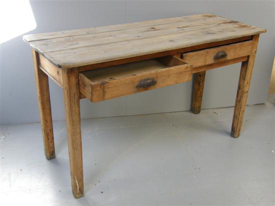 Appraisal: th century pine table with two drawers on square straight