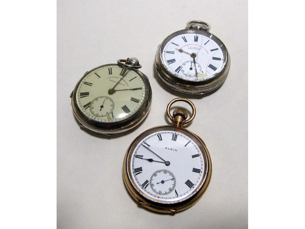 Appraisal: Lot comprising rolled gold Elgin pocket watch and two silver