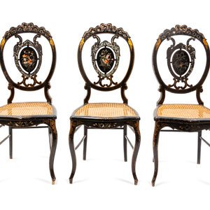 Appraisal: Five Victorian Lacquer and Mother-of-Pearl Inlaid Side Chairs Early th