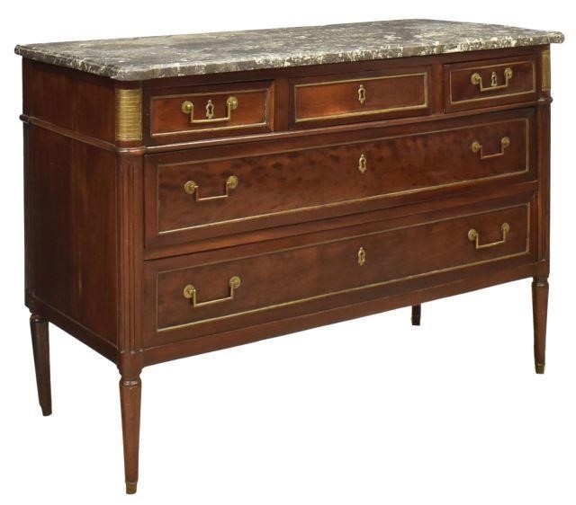 Appraisal: French Louis XVI marble-top mahogany commode th th c shaped