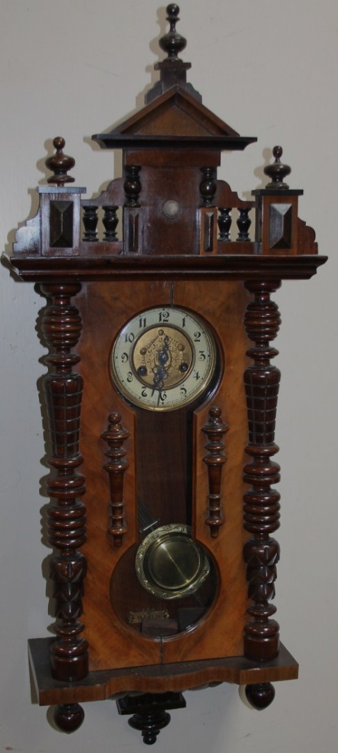 Appraisal: A late thC walnut cased Vienna style wall clock the