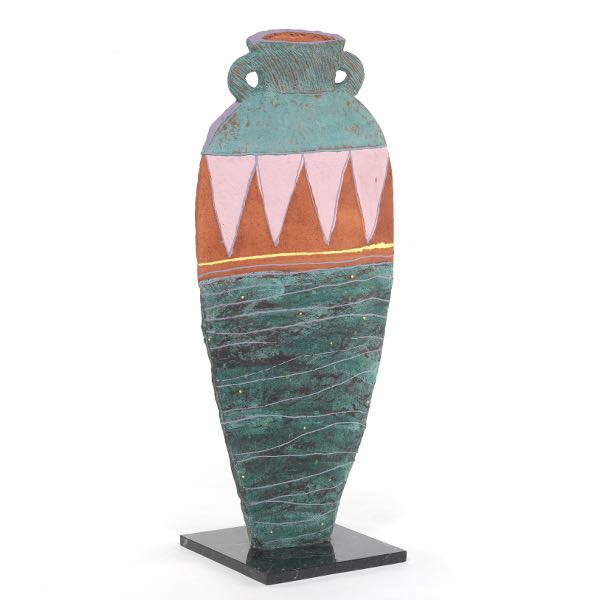 Appraisal: LINDA HOFFHINES AMERICAN CONTEMPORARY x Large ceramic urn polychromed with