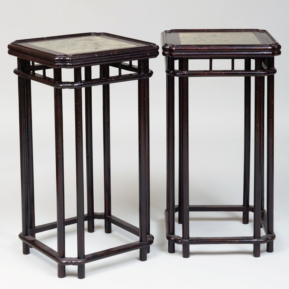 Appraisal: Pair of Chinese Lacquer and Stone Pedestals x x in