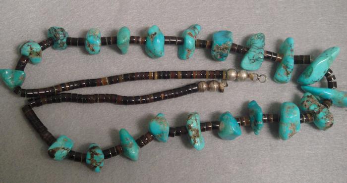 Appraisal: Native American turquoise stone bead necklace Length Estimate -