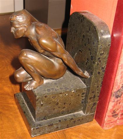 Appraisal: Pair of German figural bronze and marble bookends th century