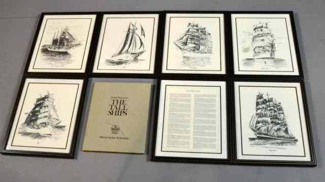 Appraisal: Black White Prints Of Ships At Sea W Book OPortraying