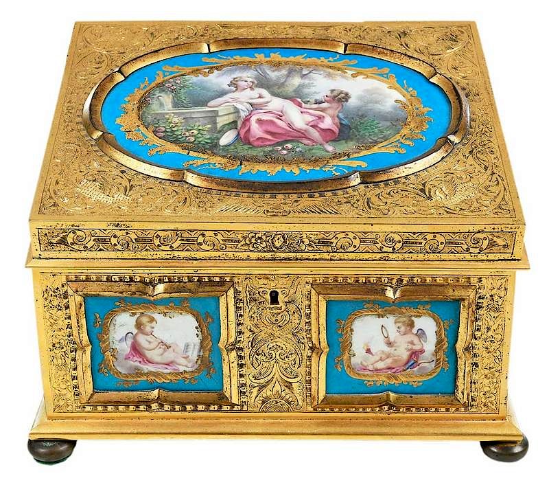 Appraisal: Sevres Porcelain and Gilt Bronze Letter Casket French probably th