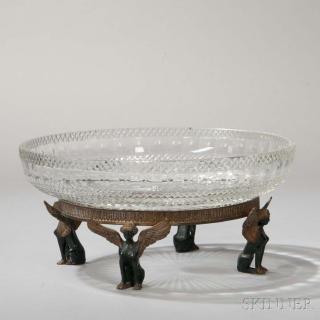 Appraisal: Empire-style Bronze and Cut Glass Tazza th early th century