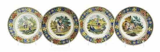 Appraisal: A Set of Four Creil Plates each centered with figural