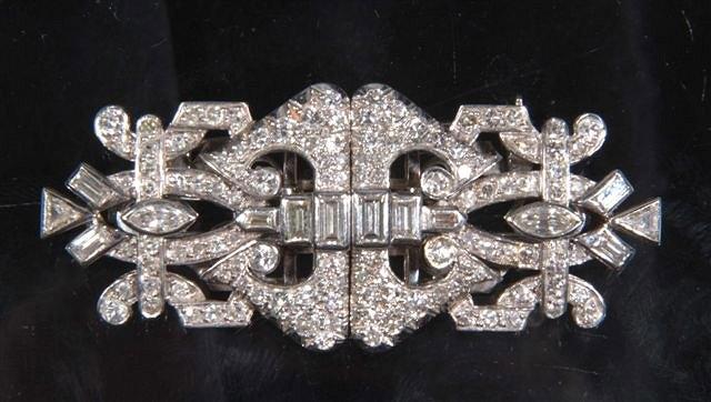 Appraisal: A DIAMOND SET DOUBLE CLIP BROOCH Art Deco style set