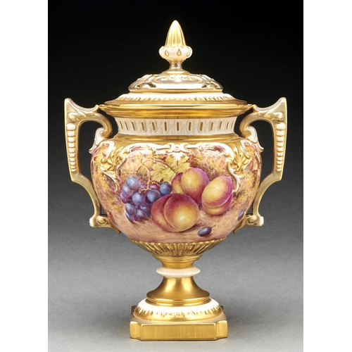 Appraisal: A Royal Worcester fruit painted pot pourri vase and cover