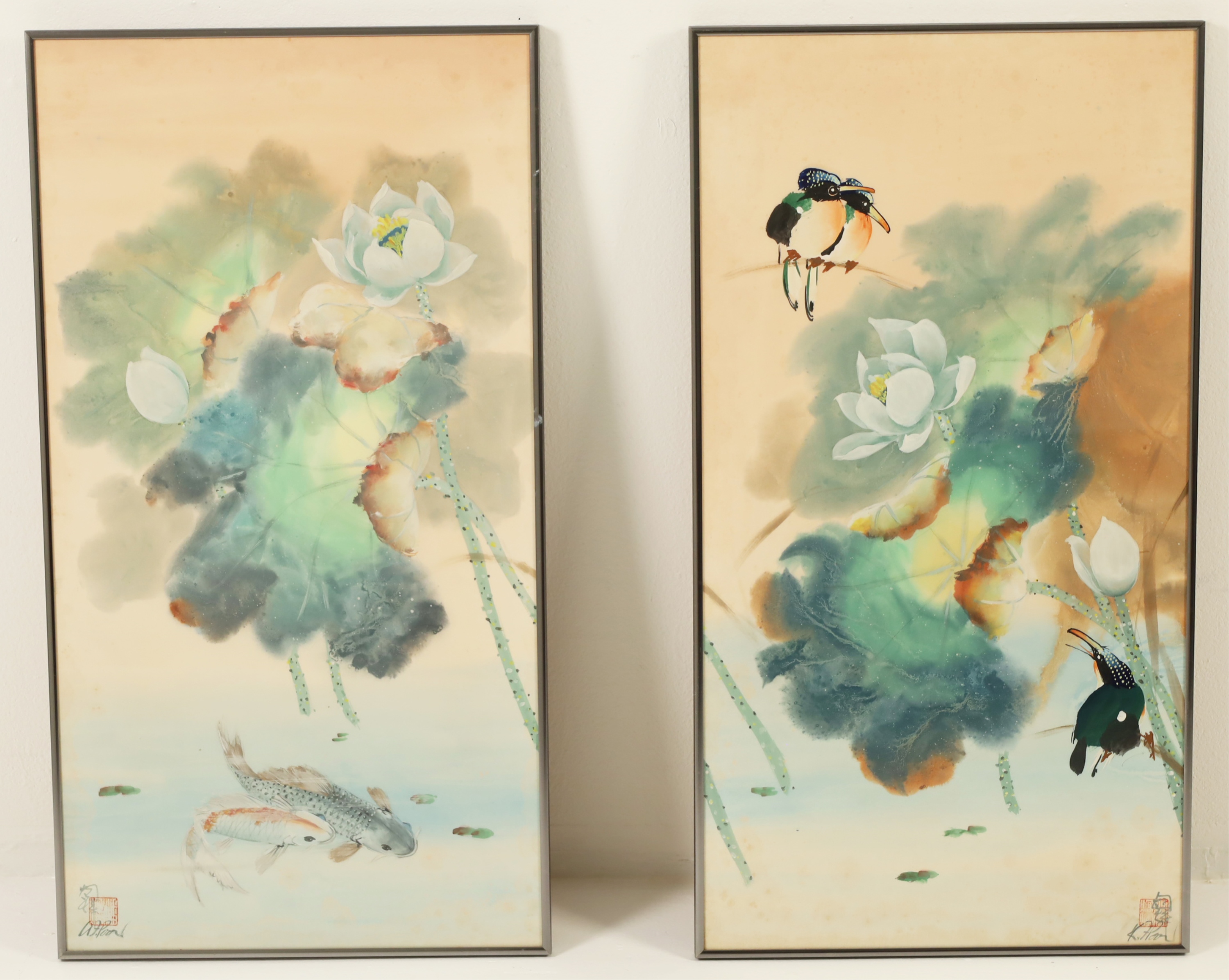 Appraisal: PR OF SIGNED ORIENTAL WATERCOLORS Pair of oriental mixed media