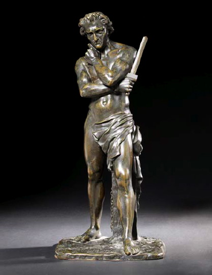 Appraisal: Jean-Jacques Feuchere French - Spartacus patinated bronze figure signed at