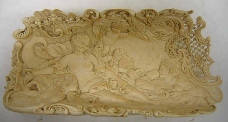 Appraisal: FINE CONTINENTAL CARVED IVORY CENTERPIECE A part of an elephant