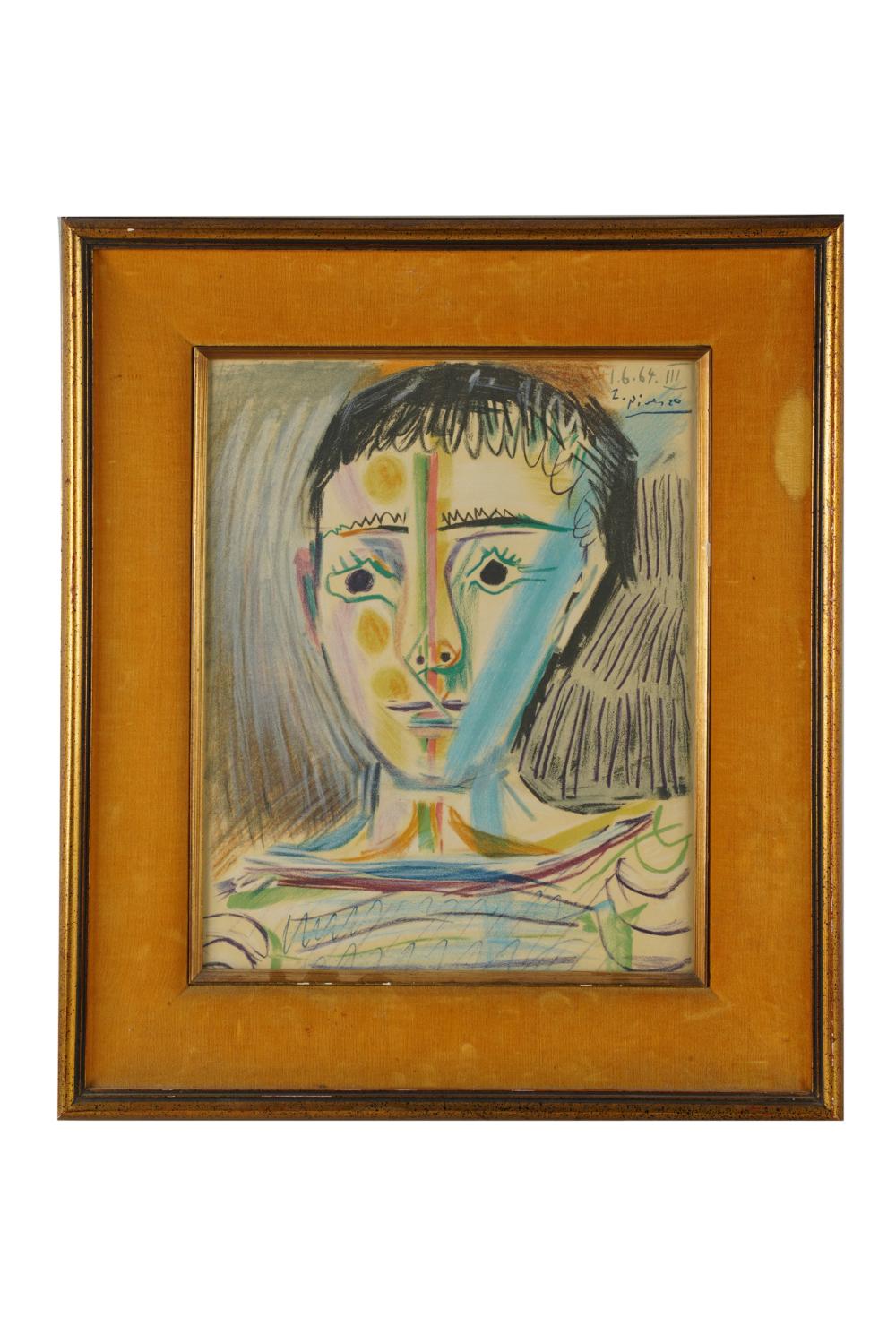 Appraisal: PABLO PICASSO - T TE D'UN JEUNE HOMME EN FACE