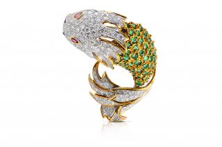 Appraisal: La Triomphe Large Diamond Emerald Fish Pin La Triomphe large