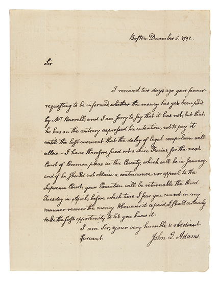 Appraisal: ADAMS JOHN QUINCY Autograph Letter Signed John Q Adams to