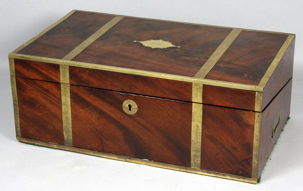 Appraisal: th Century English mahogany brass-bound lap desk x x initialed