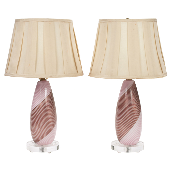 Appraisal: Dino Martens table lamps pair pink white clear and metalliccopper