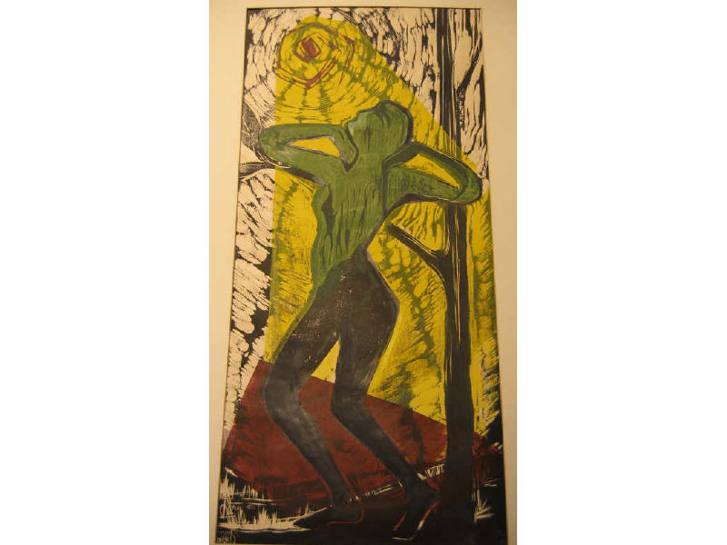 Appraisal: COLOR WOODBLOCK Figure in sunlight indistinctly signed in plate framed