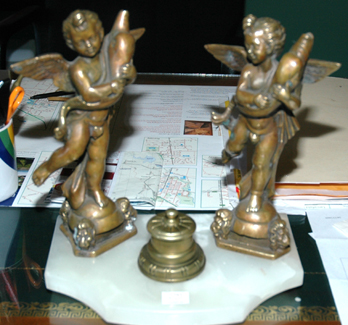 Appraisal: A FIGURAL GILT METAL INK STAND Cast as a pair