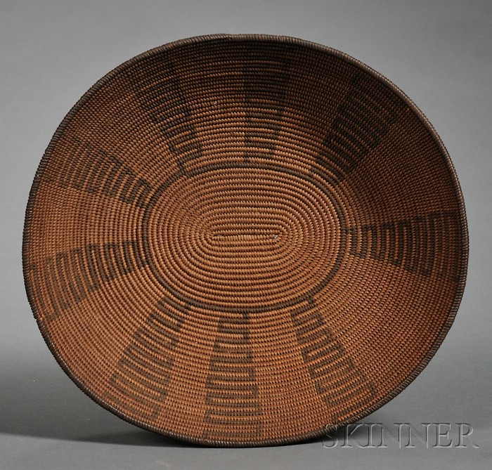 Appraisal: Southwest Coiled Basketry Bowl Apache c decorated with a radiating