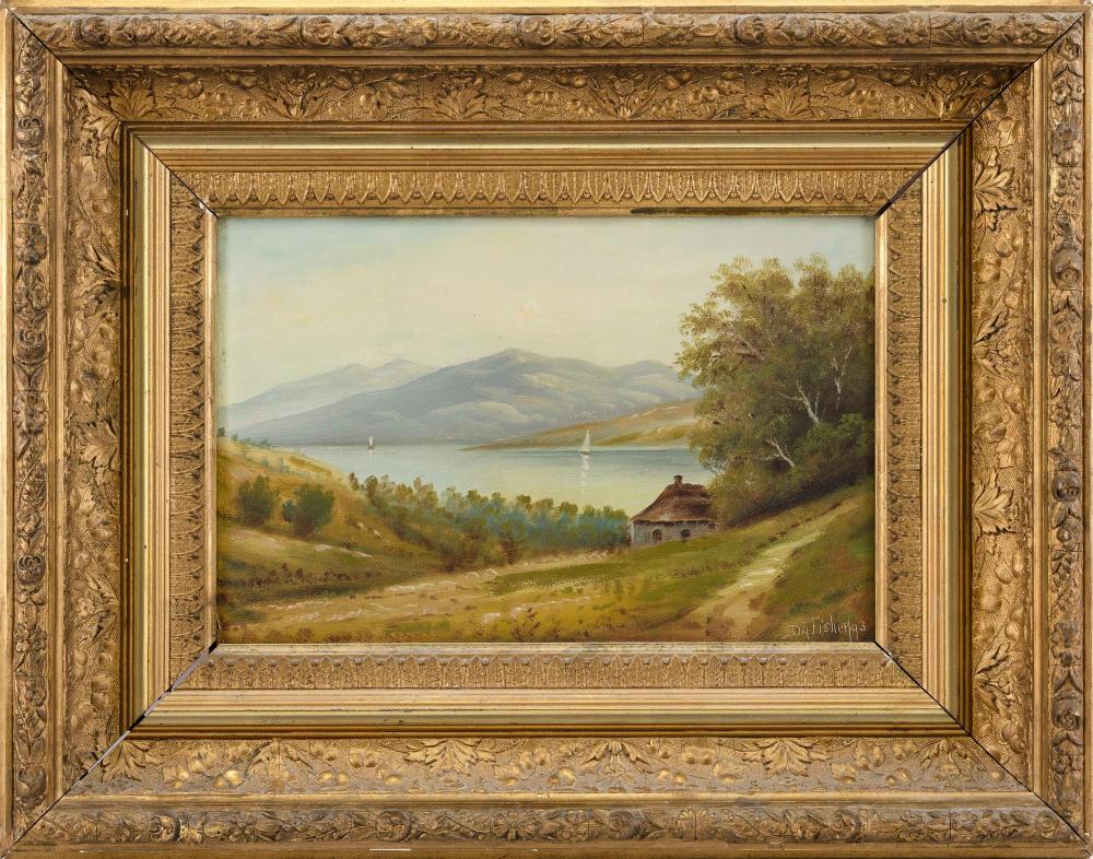 Appraisal: D A FISHER MAINE CALIFORNIA - MOUNTAINOUS LAKE SCENE OIL