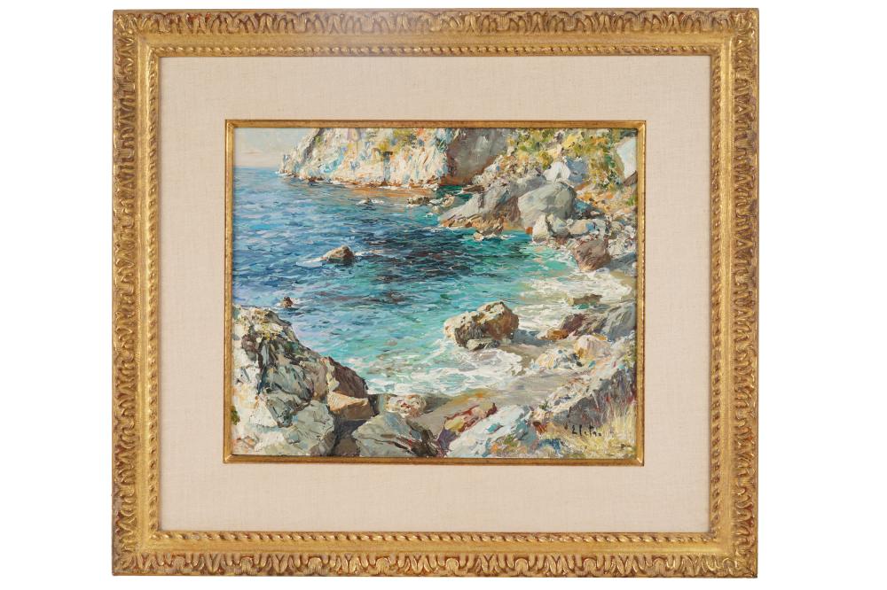 Appraisal: EUROPEAN SCHOOL COASTAL TIDEoil on artist's board signed lower right