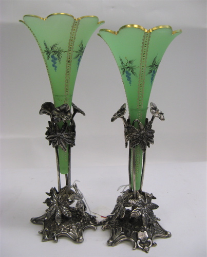 Appraisal: PAIR AMERICAN BUD VASES the bases silver plate and decorated