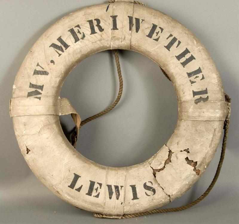 Appraisal: Rare Meriwether Lewis Sunk Liberty Ship Life Ring Description Many