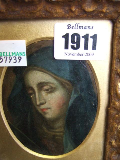 Appraisal: After Sassoferato The Mourning Virgin oil on panel oval cm