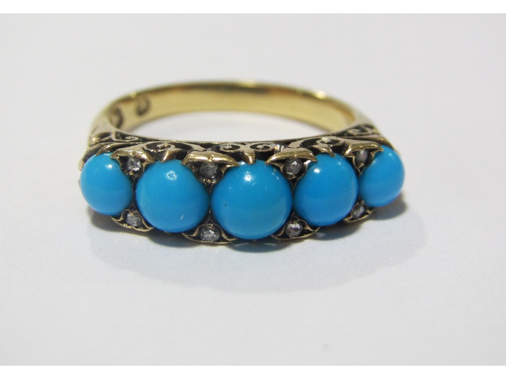 Appraisal: Victorian gold turquoise five stone ring interspaced by rough cut